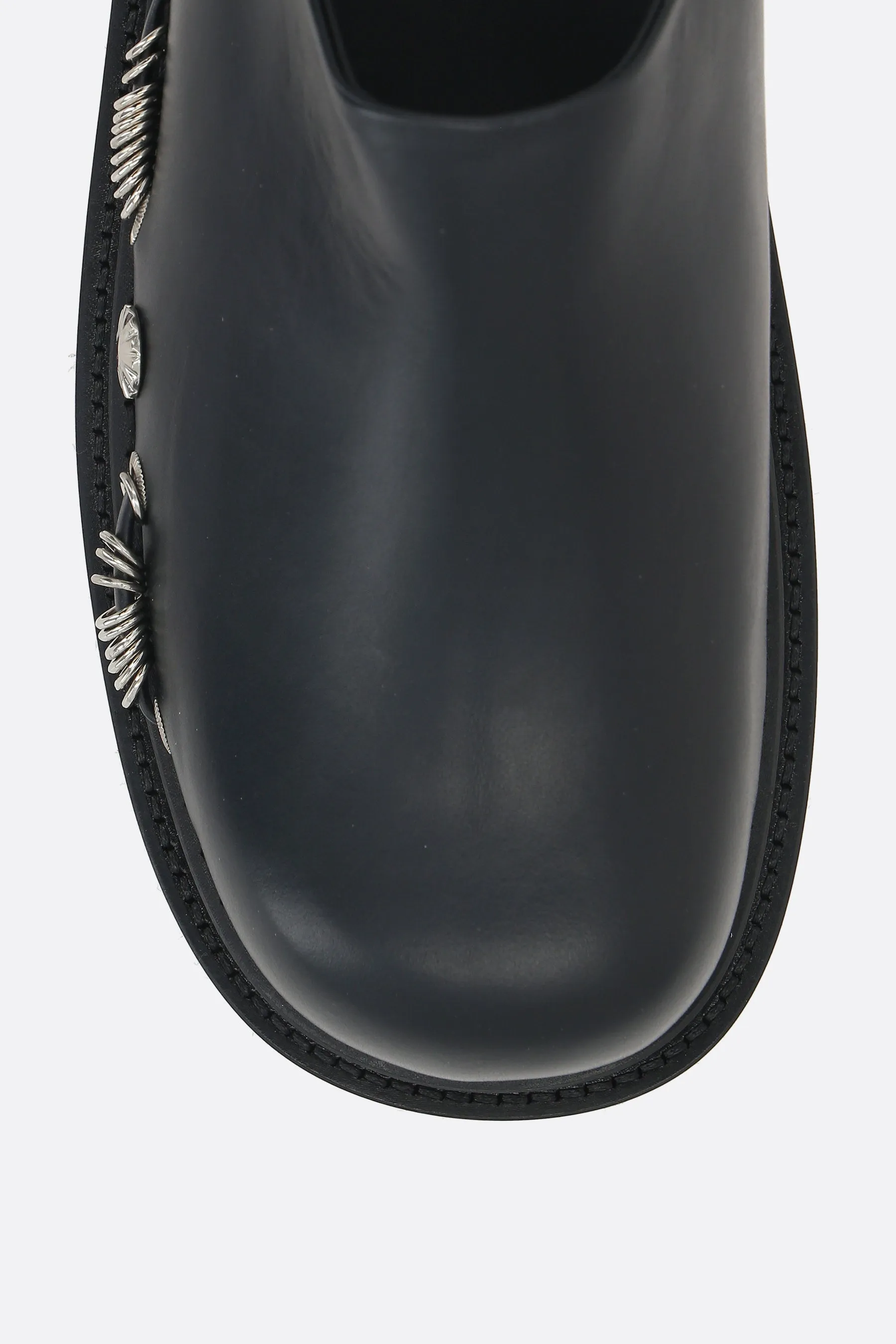 smooth leather mules with metal eyelets