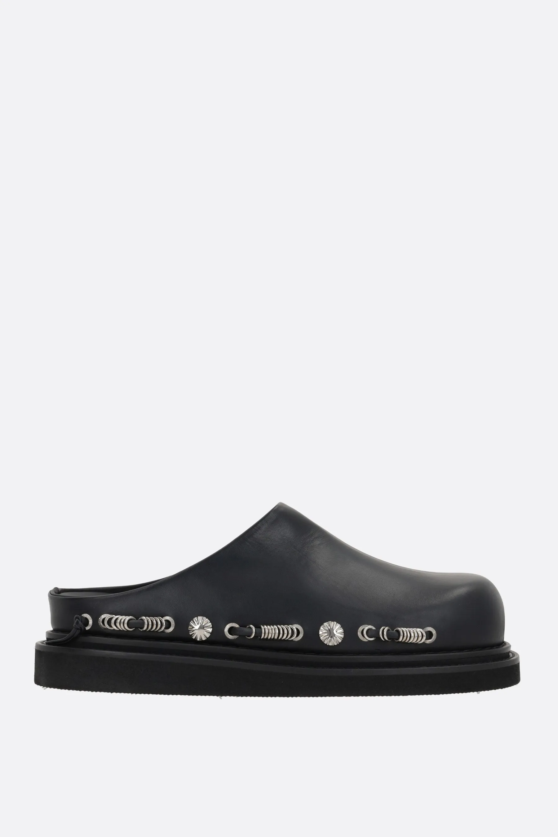 smooth leather mules with metal eyelets