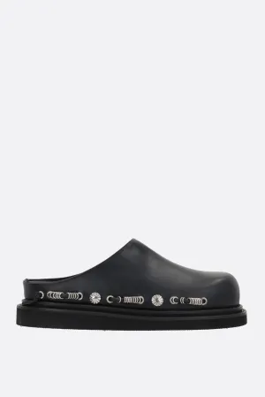 smooth leather mules with metal eyelets