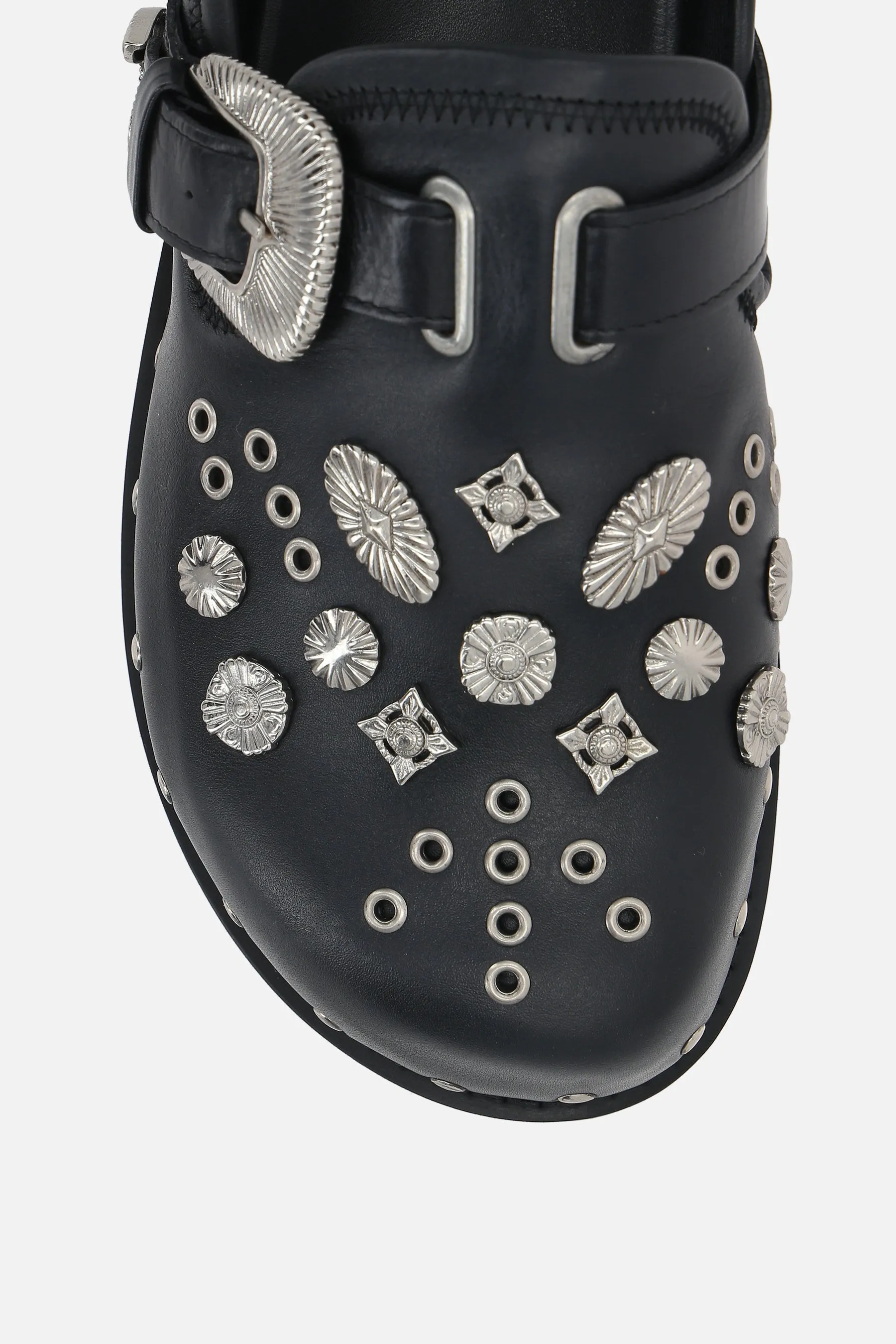 studded smooth leather mules