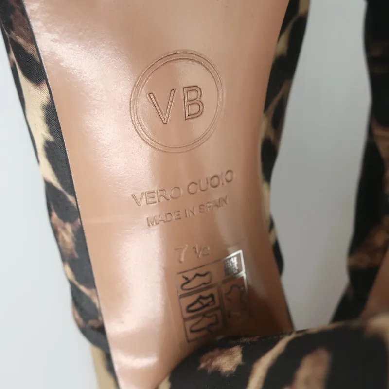 Veronica Beard Pari Mules Leopard Print Satin Size 7.5 Open Toe Heels NEW