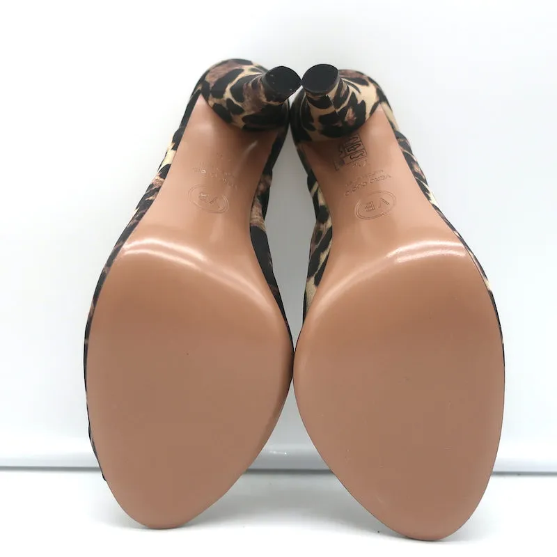 Veronica Beard Pari Mules Leopard Print Satin Size 7.5 Open Toe Heels NEW