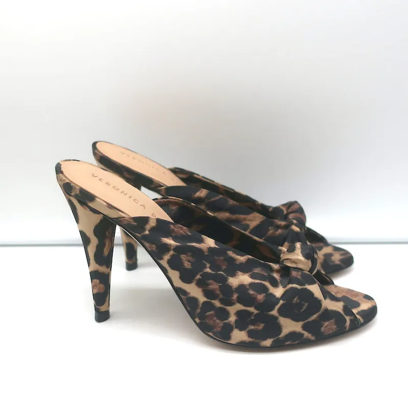 Veronica Beard Pari Mules Leopard Print Satin Size 7.5 Open Toe Heels NEW