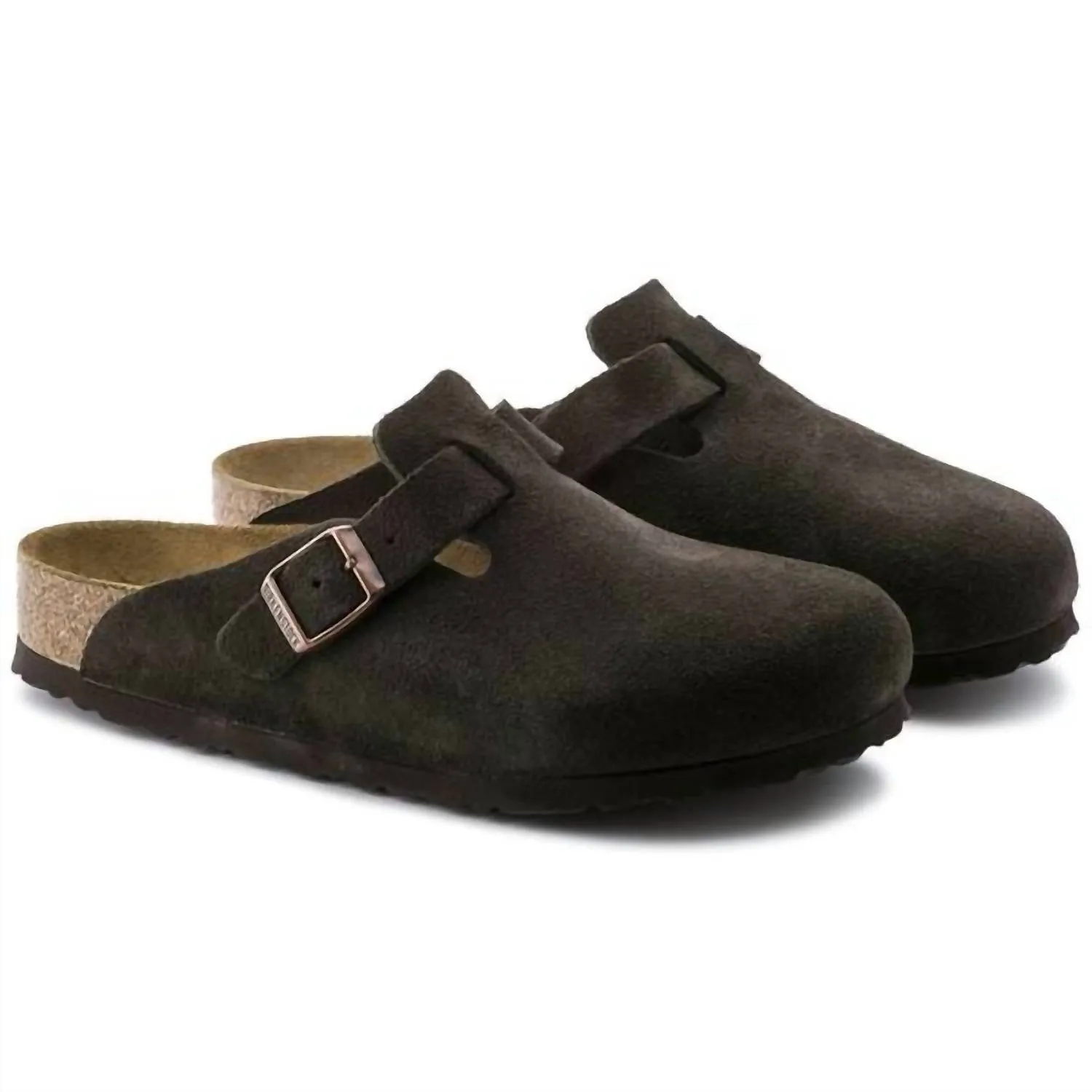 Women Boston Suede Soft Footbed Mules - Medium/narrow In Mocha