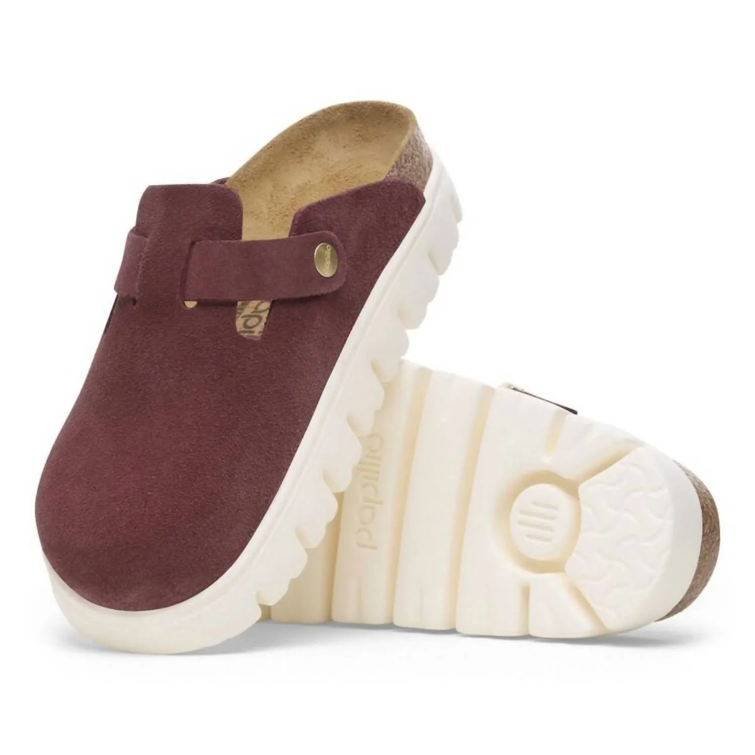 Women's Boston Chunky Suede Leather Clog In Berry Crush
