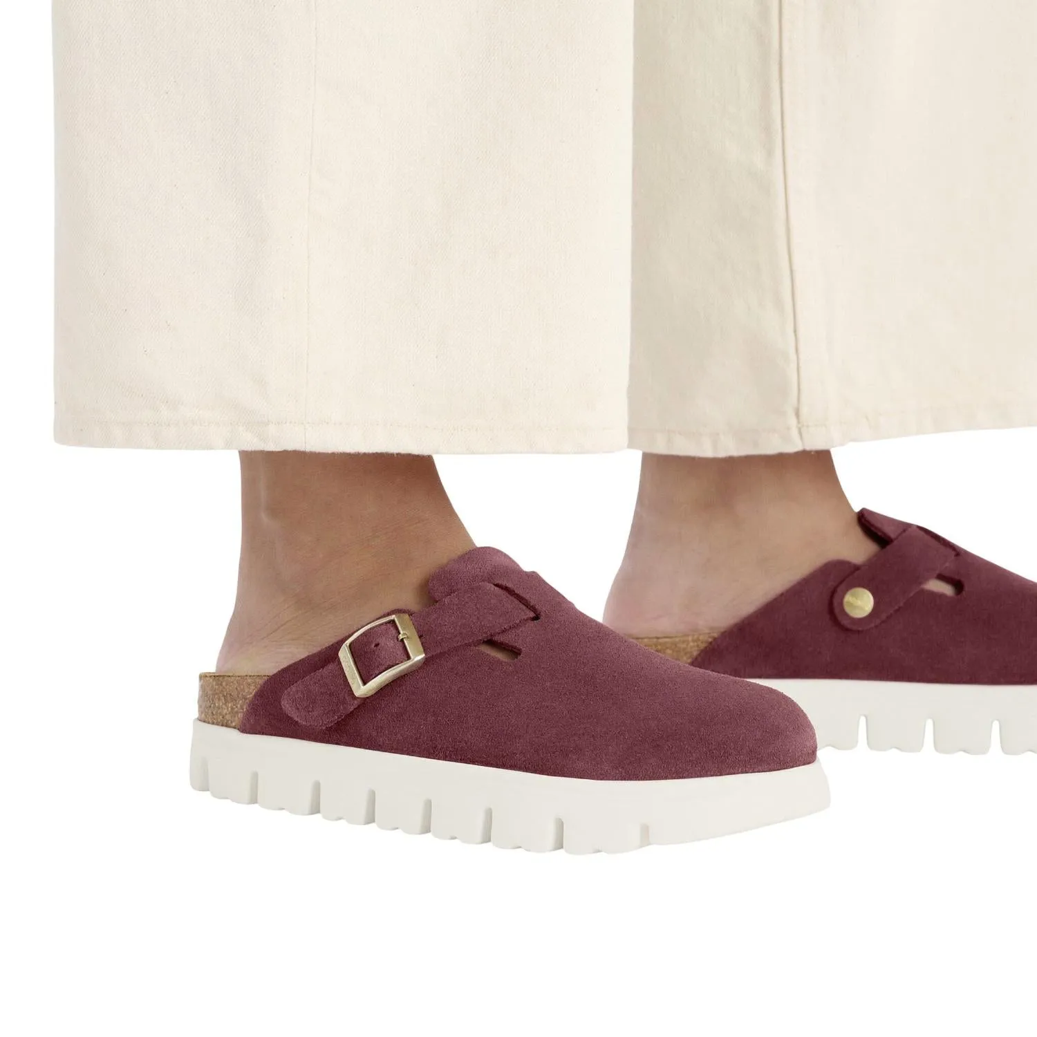 Women's Boston Chunky Suede Leather Clog In Berry Crush